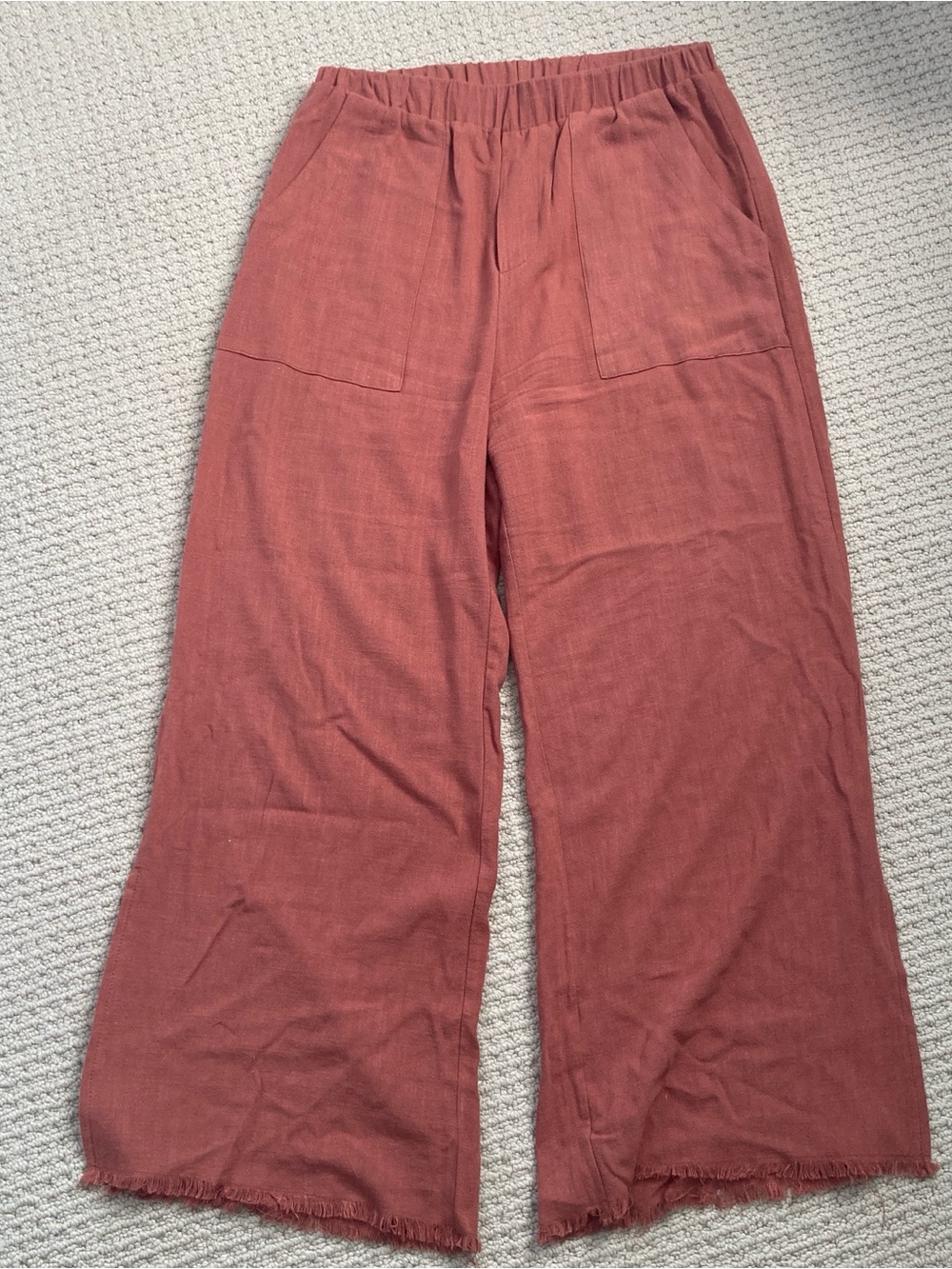 Wide Leg Burnt Orange Linen Blend Pants
